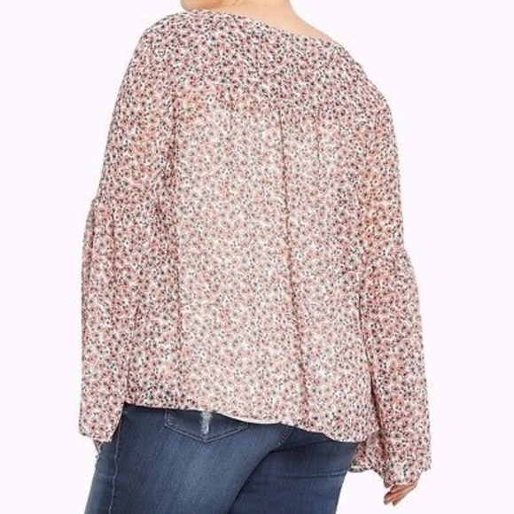 Torrid Floral Print Chiffon Lace Up bell sleev Top - Picture 2 of 8